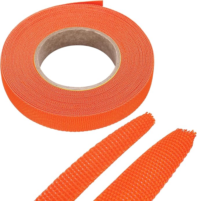 MECCANIXITY Braided Cable Sleeves Heat Shrinkable Fabric Sleeving, 3/8" 26ft Orange 2:1 Ratio Heat Shrinkable Cord Protector for Harness Cable, Network Cable Protection, Cable Management