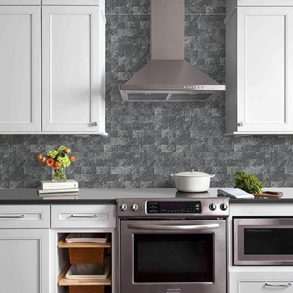 Vamos Tile 100 Pieces Peel and Stick Backsplash Tiles, 3" x 6" PVC Subway Tile, Black Slate Stick on Backsplash Tiles for Kitchen/Bathroom/Fireplace/Laundry/Camper
