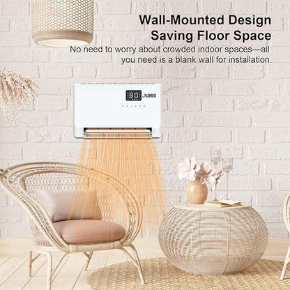 Wall-Mounted Space Heater with ECO Thermostat and Remote Control, LED Display, 60°/90°/120° Oscillation Modes, 24-Hour Timer, Indoor Electric Space Heater