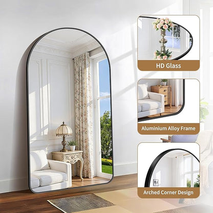 GLASHOM Arched Bathroom Mirror, 55"x30" Black Arched Mirror for Bathroom, Wall Mounted Mirror, Black Vanity Wall Mirror Metal Frame for Bedroom, Entryway, Living Room, Vertically Hanging