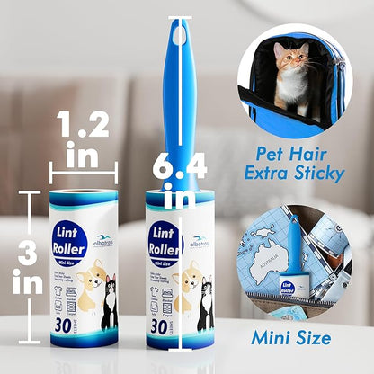 Mini Extra Sticky Lint Rollers for Travel - 150 Sheets Small Sized Portable Lint Removers for Pet Hair and Debris Pickup150