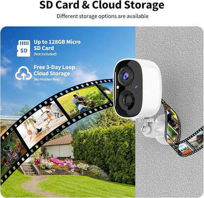 Wireless Security Cameras Outdoor/Indoor,2K UHD WiFi Smart Security Camera,Battery Powered,Motion Detection, 2-Way Audio,Color Night Vision,Weatherproof,Cloud/SD Storage for Home Security,4 pack