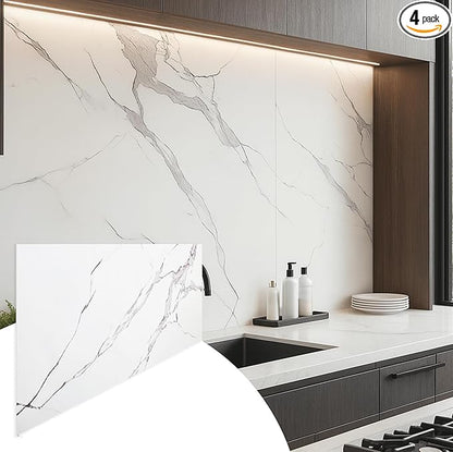 Dundee Deco Faux Marble Wall Panels - 2 ft X 4 ft - Glossy, Waterproof Indoor Wall Cladding - White, Grey Veins - Set of 4 - Covers 31 sq ft