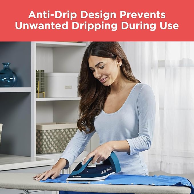 BLACK+DECKER Steam Iron for Clothes with Retractable Cord, Vertical Steaming, Anti-Drip Design, Spray Mist and Auto Clean Button, 1200W