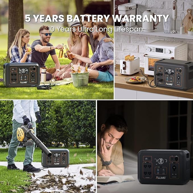 ALLWEI LiFePO4 Portable Power Station 1200W, 1008Wh Solar Generator with UPS Mode, 1.5Hrs Fast Charge, 4 AC Outlet(Surge 2400W), Power Battery Generator for CPAP Camping Outdoor Emergency