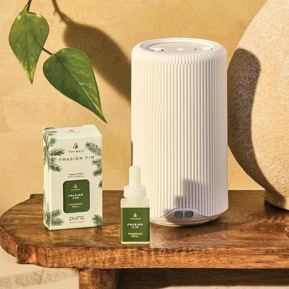 Thymes Pura Plus Smart Home Fragrance Diffuser Kit - Includes 1 Tabletop Pura Diffuser and 2 Frasier Fir Pura Refills - Notes of Siberian Fir, Cedarwood & Sandalwood