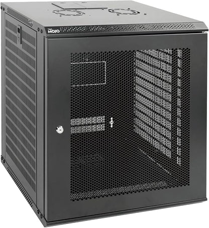 Tecmojo 12U Wall Mount Rack Network Cabinet for 19” IT Equipment,with Lockable Mesh Door and Removable Side Panels,Cooling Fan,Black,17.7inch Deep