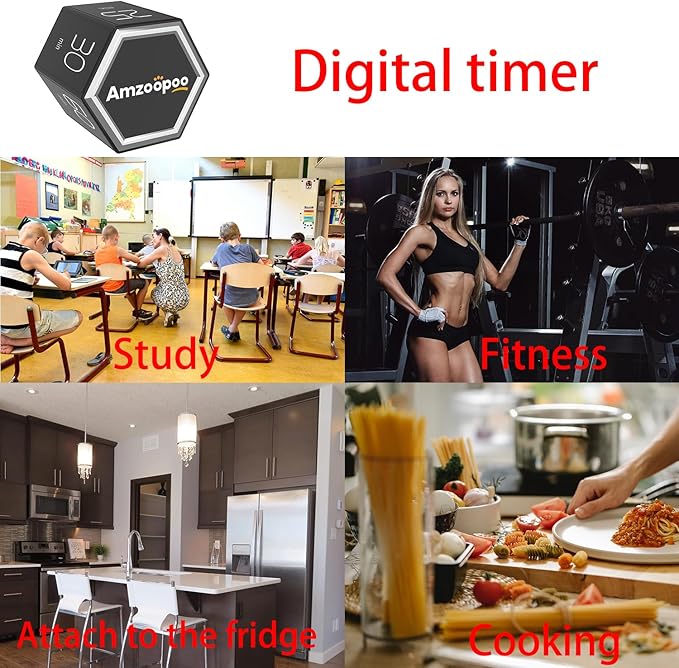 Timer,kitchen timers,magnetic digital visual pomodoro cube countdown timer,1,5,10,25,30,60 min desk productivity flip timers for classroom cooking baking fitness study,easy for seniors & kids