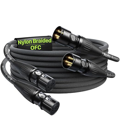 6.6ft 2 Pack XLR Cables, Gold Plated Connectors from Rean-Neutrik Sub Brand, Kevlar-Reinforced Nylon Braided Mic Cable, OFC Shielded XLR Microphone Cable for Shure, Rode, Samson, Focusrite, Cloud etc
