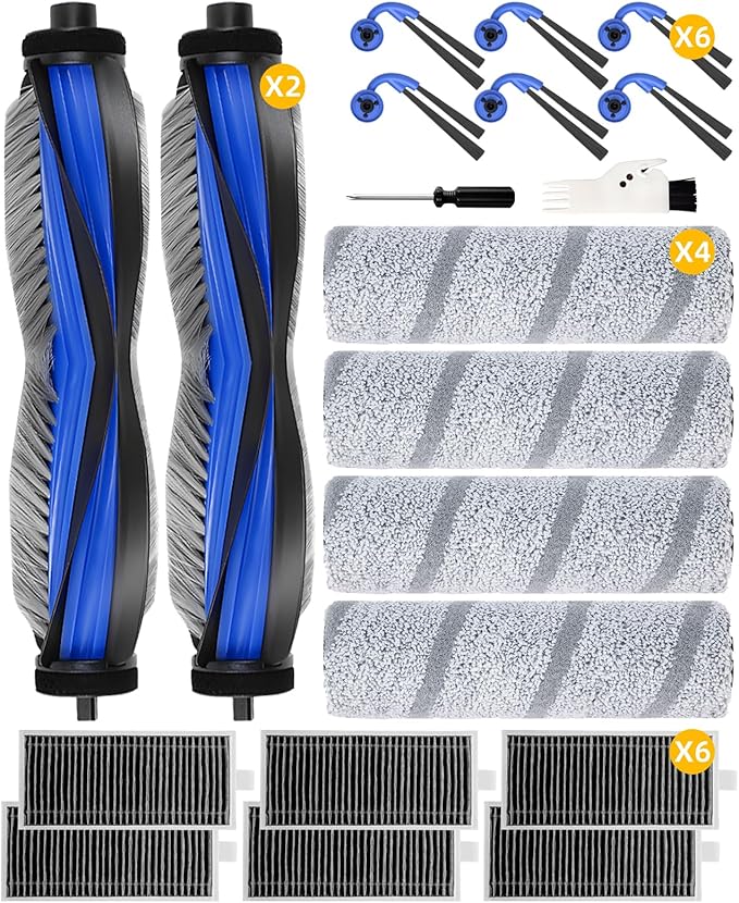 X11 OmniCyclone Replacement Parts for Ecovacs Deebot Vacuum Cleaner;X11 OmniCyclone Accessory set include: 2 Main Brush, 4 Mop Roller, 6 Side Brush, 6 HEPA Filter-20pcs
