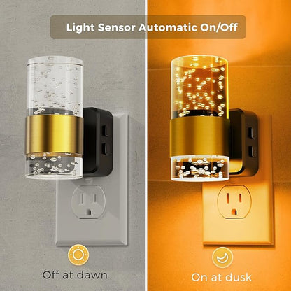 L LOHAS LED Night Light,[2-PACK] Dimmable Night Lights Plug into Wall with Remote Control, RGB Color Changing, Dusk to Dawn Sensor, Acrylic Bubble Nightlight for Bathroom