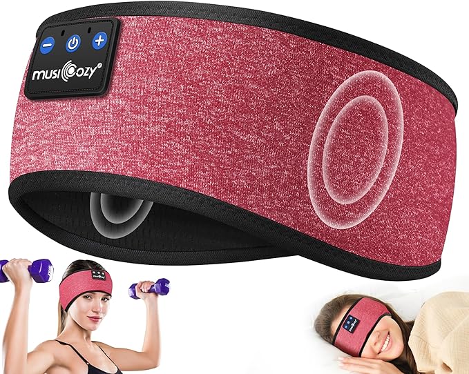 MUSICOZY Sleep Headphones Sleep Mask Bluetooth Headband Wireless Music Headband Headphones Earbuds for Side Sleepers Women Men Workout Running Cool Gadgets