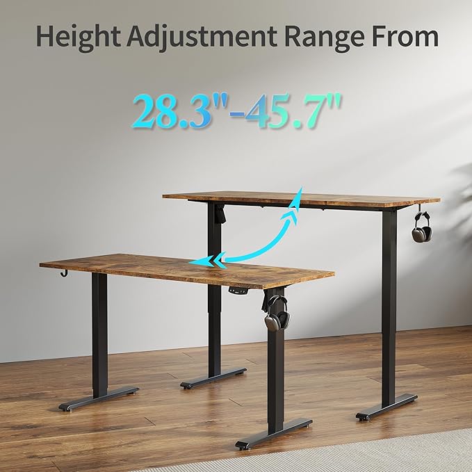 Agilestic Electric Standing Desk, Large 63 x 24 Inches Height Adjustable Desk, Sit Stand up for Work Office Home, Ergonomic Rising Computer Table with Memory Preset, Rustic Brown