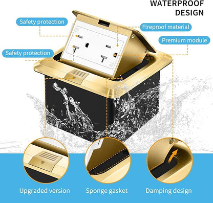 Vagueior Recessed Floor Electrical Outlet Kit,Waterproof Electrical Outlet Covcer Box,Hidden 20A Tamper-Resistant Receptacle Outlet,with Slow Elastic Damping，ETL Certified,Gold(1 Pack)