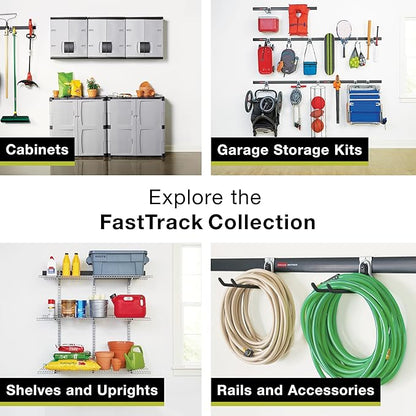 Rubbermaid Garage FastTrack 8-Piece Small Kit Black/Grey All-in-One Rail & Hook Wall Hanging Kit Wall Mounted Storage Solution for Home/Garage