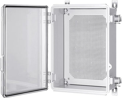 Gratury Junction Box, IP67 Waterproof Plastic Enclosure for Electrical Project, Hinged Grey Cover, Includes Mounting Plate and Wall Bracket (Transparent Cover, 14.6"×10.6"×5.9")