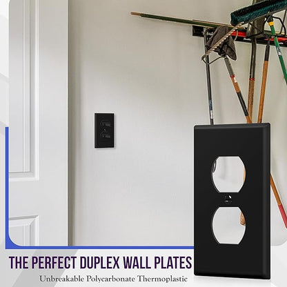 ENERLITES Duplex Receptacle Outlet Wall Plate, Size 1-Gang 4.50" x 2.76", Unbreakable Polycarbonate Thermoplastic, 8821-BK, Black