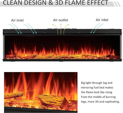 LegendFlame 71" W Smart Build in Electric Fireplace Insert, 1-2-3 Sided View, Heater 750W/1500W, Multi Colors of Flame & Fuel Bed, Alexa/Google Assistant Enabled