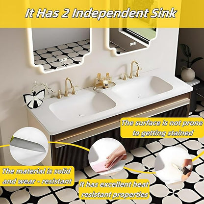 Bathroom Vanity with Double Sink - Bathroom Cabinet Vanity Including Grille Shaped Panel | Bathroom Vanity Double Sink, Soft Light LED Lights & Smart Defogging Mirror (Mirror Cabinet, 64IN)