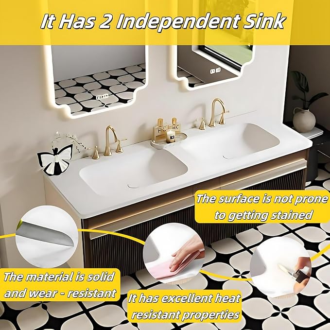 Bathroom Vanity with Double Sink - Bathroom Cabinet Vanity Including Grille Shaped Panel | Bathroom Vanity Double Sink, Soft Light LED Lights & Smart Defogging Mirror (Mirror Cabinet, 80IN)