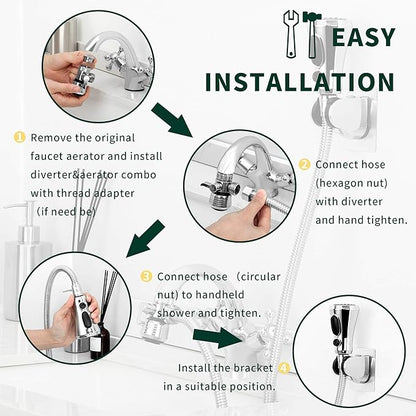 CECEFIN Kitchen Faucet Hose Attachment, Sink Sprayer Replacement Head with 4.9 Ft Stainless Steel Hose, Water Saving Aerator with 3-Way Diverter Valve for Hair Washing Laundry Room and Pet Shower