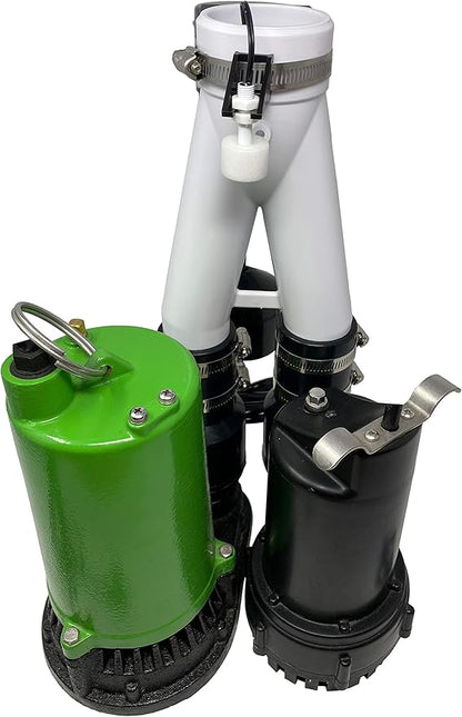 PumpSpy PS2000C Pre-Assembled SmartPump Combination Wi-Fi Connected 1/2HP Primary Sump Pump and 12V Battery Backup Sump Pump with Internet Monitoring & Alerts, Water Alarms for Basements