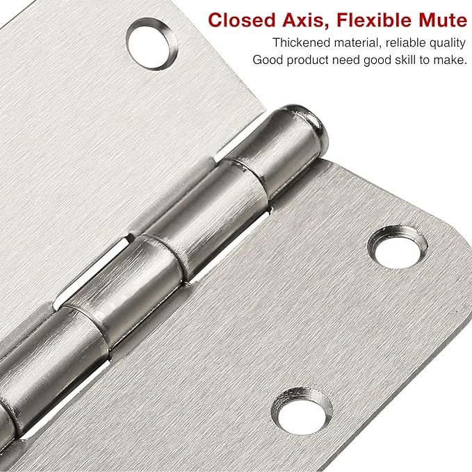 30 Pack Rounded Satin Door Hinges Brushed Nickel 3.5 Inch Interior 3 1/2 Inch 5/8" Radius Corners Iron Bifold Silver Residential Bed Room Hinge for Doors Hardware Controls House Decor Accessories