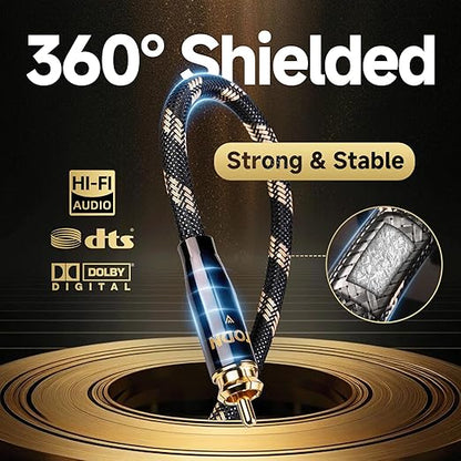 TODN HiFi Digital Coaxial Audio Cable for Audiophile 75-Ohm SPDIF Coax with O-C-C Core, Dual Shielded, 24K Gold-Plated Plug (3ft /1m)