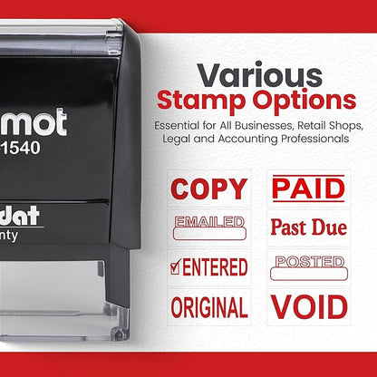 Promot Entered Self Inking Rubber Stamp - Refillable Stampers for Office - Business, Accounting, Bookkeeping, Coding, Legal, Notary, Work, Ordering, Inventory Stamps - Red Ink