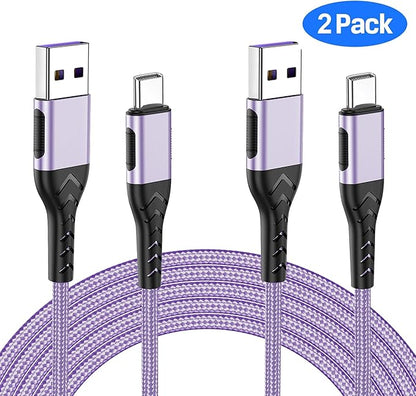 Durcord USB Type C Cable, 2Pack 3ft USB A to USB C Cable 3 Feet USB Type C Cord Cable for Android Phone Pad Laptop, 10 Foot Type C Charger Premium Nylon Braided USB Cable -Light Purple
