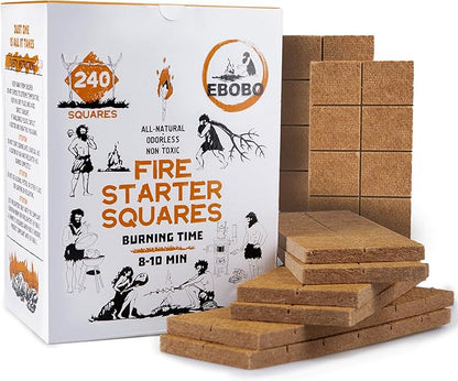 240 pcs Fire Starter Cubes – Natural Wax-Based, Odorless & Non-Toxic – Quick Ignition for BBQ Grill, Fireplace, Wood Stove, Fire Pit & Camping – Easy, Mess-Free Lighting