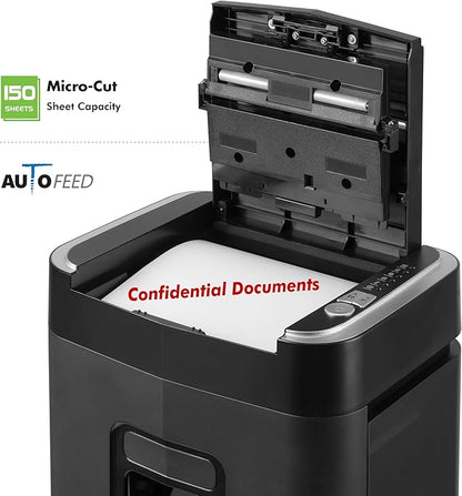 Aurora Professional Grade 150-Sheet Auto Feed Micro-Cut Paper and Credit Card Shredder with 6.3 Gallon Pullout Basket / 60 Minutes/Security Level P-4