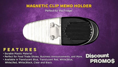 10 Magnetic Memo Holders Set - Large Clip, Plastic - Clear