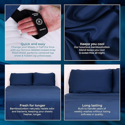THE LAD COLLECTIVE 3.0 King Bedding Set - King Bedding Sets - 4-Piece Bedset w/Fitted Sheet, Top Sheet & 2 Standard Pillowcases [Duvet Not Included] - Bamboo-Cotton - Atlantic [Navy Blue]