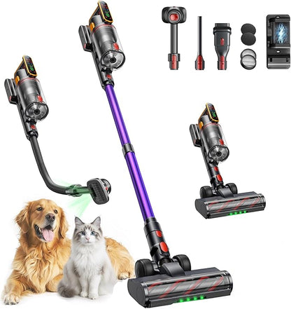 Cordless Vacuum Cleaner 50KPa/600W/65Mins Stick Vacuum Cleaners for Home with Pet Brush, 3.3Ft Hose, Wall Mount Charging, Auto Mode, Touchscreen, Self-Standing Vacuum for Pet Hair/Carpet/Car, Ultra10