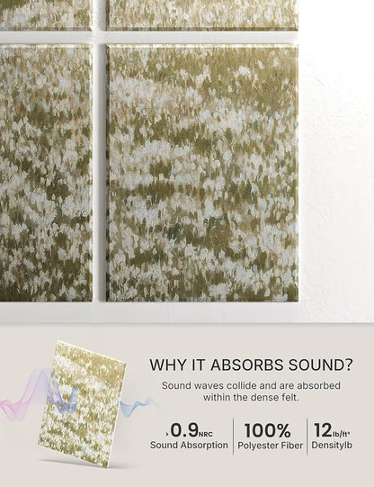 Wall Art Acoustic Panels,47''X31''Sound Absorbing Panels-8-Pack with 50 Adhesive Tabs, Panels for Living Room and Recording Studio, Offices-A Vast Summer Landscape