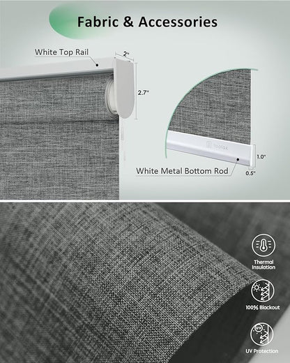 Yoolax Motorized Blinds App Control, Blackout Roller Shades for Windows, Cordless Automatic Shades Roller Window Blinds for Bedroom Living Room Office (Blackout Ashfall Gray, 35" W x 72" H)