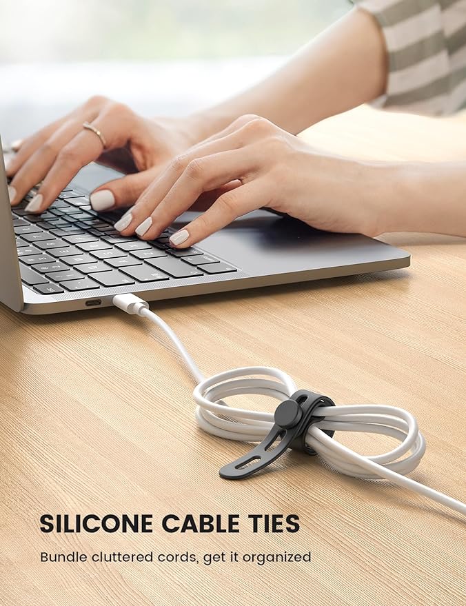 10Pack Silicone Cable Ties Cord Organizer Wrap - Lamicall Durable Reusable Wire Management with Lock Buckle, Elastic Charger Cable Strap Ties, Electrical Cord Keeper for Travel, Home Accessories