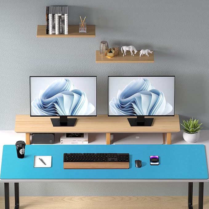 Aothia Faux Leather Desk Mat – Large Mouse Pad, Non-Slip PU Leather Blotter, Waterproof Writing Surface for Office and Home (Turquoise, 47.2" x 23.6")