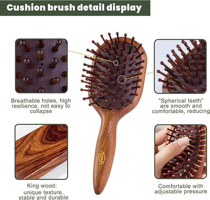 4-in-1 Wooden Gua Sha Facial Tools & Hair Detangler Brush Set – Manual Guasha tool for Face & Jawline Lifting, Double Chin Reduction, Scalp & Head Massager, Eye & Ear Acupressure, Gift for Women