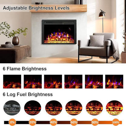 23.6 Inch Electric Fireplace Insert, Recessed Electric Fireplace Heater with Adjustable Brightness, Weekly Timer, Remote Control, Overheat Protection, 750/1500W