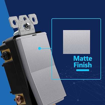 LIDER Minimalist Design Matte Finish Lighted 4-Way Decorator Light Switch, Four Way Frameless Rocker Switch, Residential/Commercial Grade, 15A 120V/277V, UL Listed, LS15-4W-SV, Silver