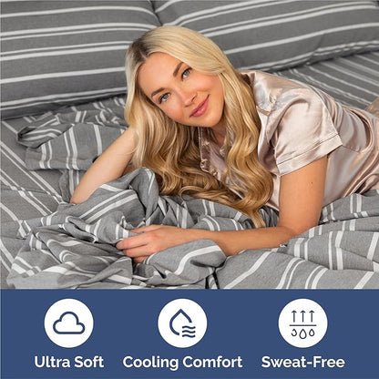 Split King Size 5 Piece Sheet Set - Comfy Breathable & Cooling Bed Sheets Set - Hotel Luxury Bedding for Women, Men, Kids, Teens, Boys & Girls - Deep Pockets & Wrinkle Free - Oeko-Tex - Grey Stripes 3