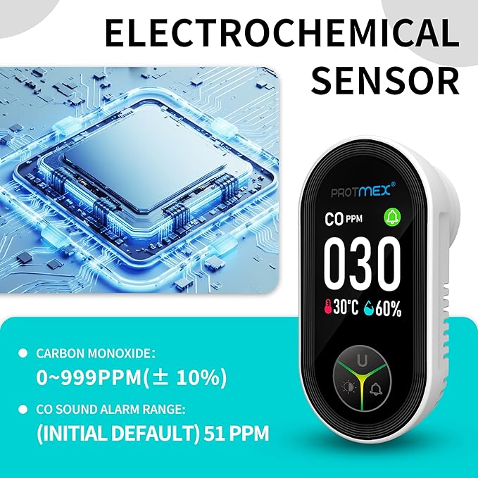 Protmex Carbon Monoxide Detector Plug in Wall, 3-in-1 Co Detector Monitor Air Quality with Temperature Humidity Sensor, Portable CO Meter Easy to Read & Install, for Home/Hotel/RV