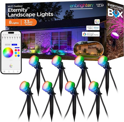 Enbrighten Vibe Eternity Landscape Lights, 33ft, 8 RGBWIC LEDs, Weatherproof, Perfect for Garden, Pathway, and Home Exterior Lighting, Smart App Control, Compatible with Alexa, Google Home, 83789