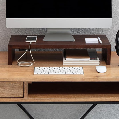 Anji Mountain Wooden Monitor Stand - Elegant Monitor Riser, Perfect Monitor Stand for Desk Organization, Durable Wood Construction monitor stands, Enhances Ergonomics and Workspace Efficiency,Walnut