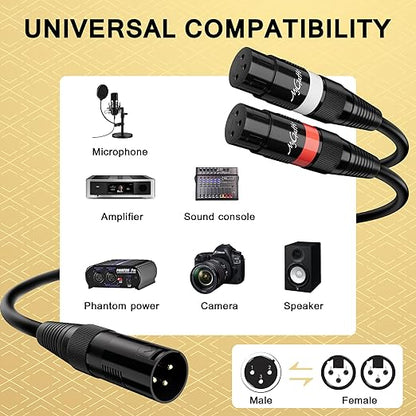 Mygatti XLR Splitter Y-Cable 50 FT, Gold-Plated 3-Pin Male to Dual Female Patch, Bi-Directional Balanced Microphone Adapter Cord, Oxygen-Free Copper