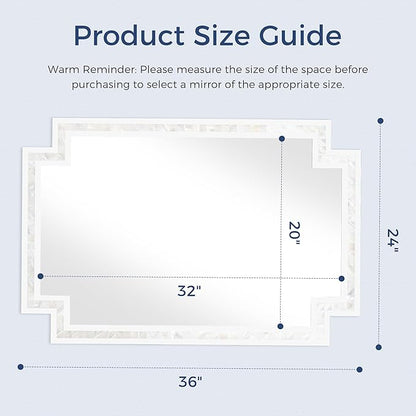 Tanmicoshomy 24 x 36 Inch Rectangle Mirrors for Wall, Natural Shell Framed Decorative Mosaic Mirror for Bathroom, Bedroom, Living Room or Entryway, Wall Mounted Horizontal or Vertical
