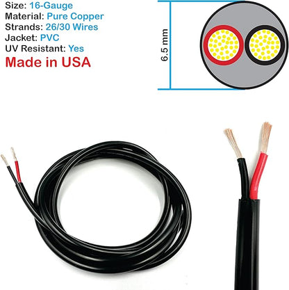 NATIONAL Wire & Cable – 16 AWG 2-Conductor Premium Copper Wire, 500 ft, Stranded | Made in USA, Heavy-Duty Flexible Jacket | LED, Lights, DIY Projects, Low Voltage Wiring, Indoor and Outdoor Use