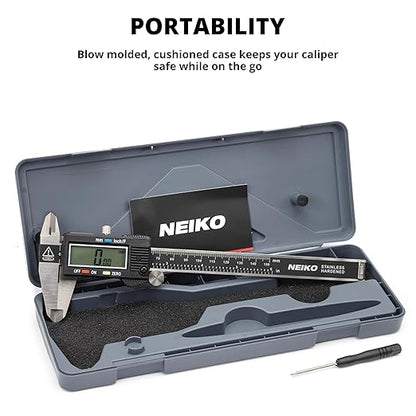 NEIKO 01407A Electronic Digital Caliper Measuring Tool, 0 - 6 Inches Stainless Steel Construction with Large LCD Screen Quick Change Button for Inch Fraction Millimeter Conversions, Digital Caliper Measuring Tool